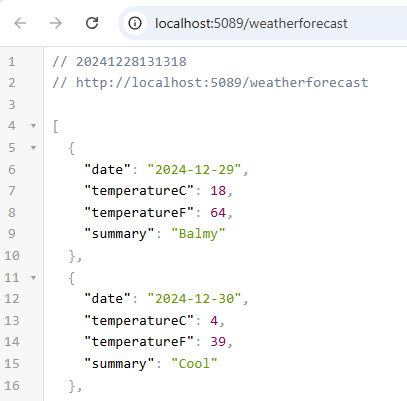 Default ASP.NET Core Weather Forecast API